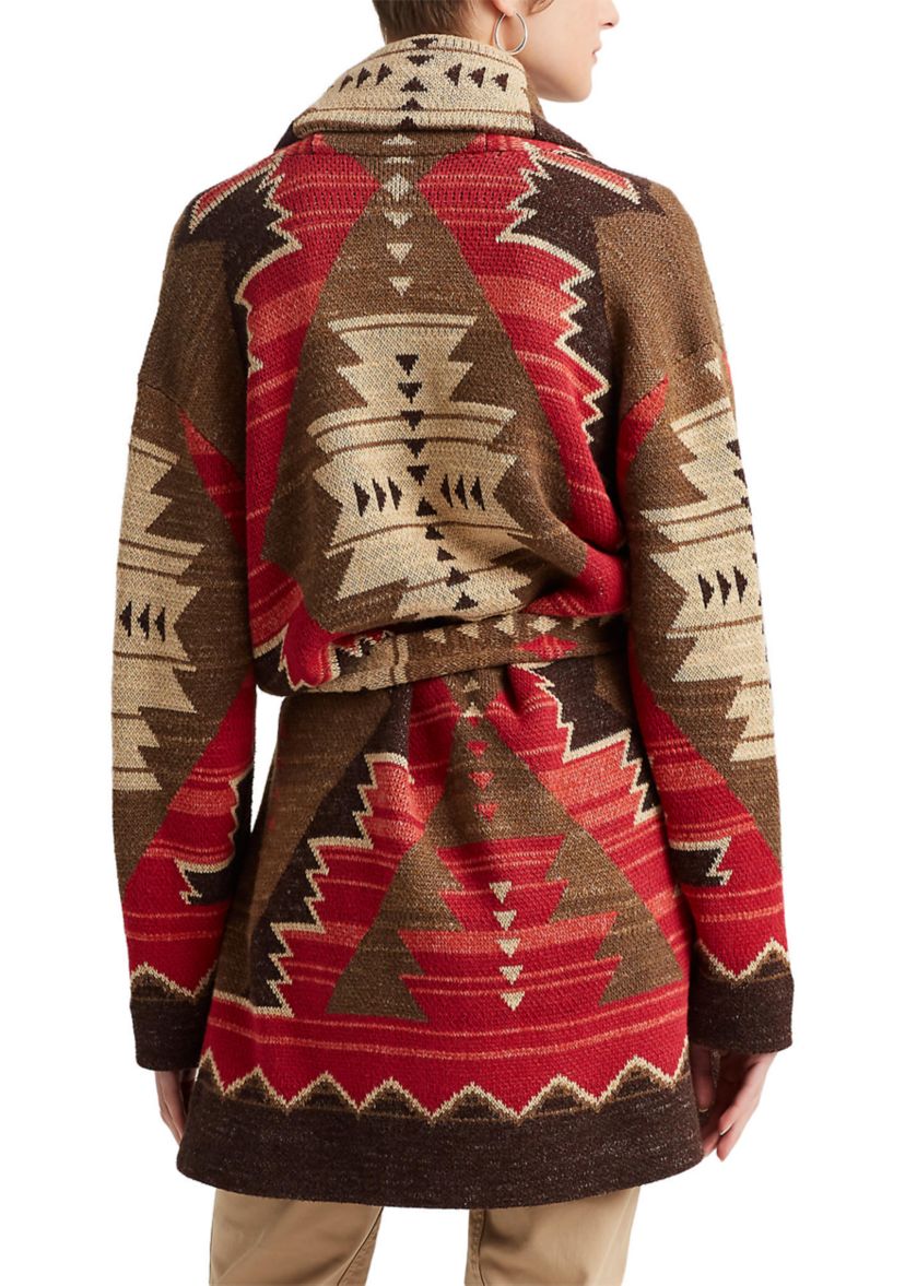Womens Western Print Intarsia Knit Cardigan