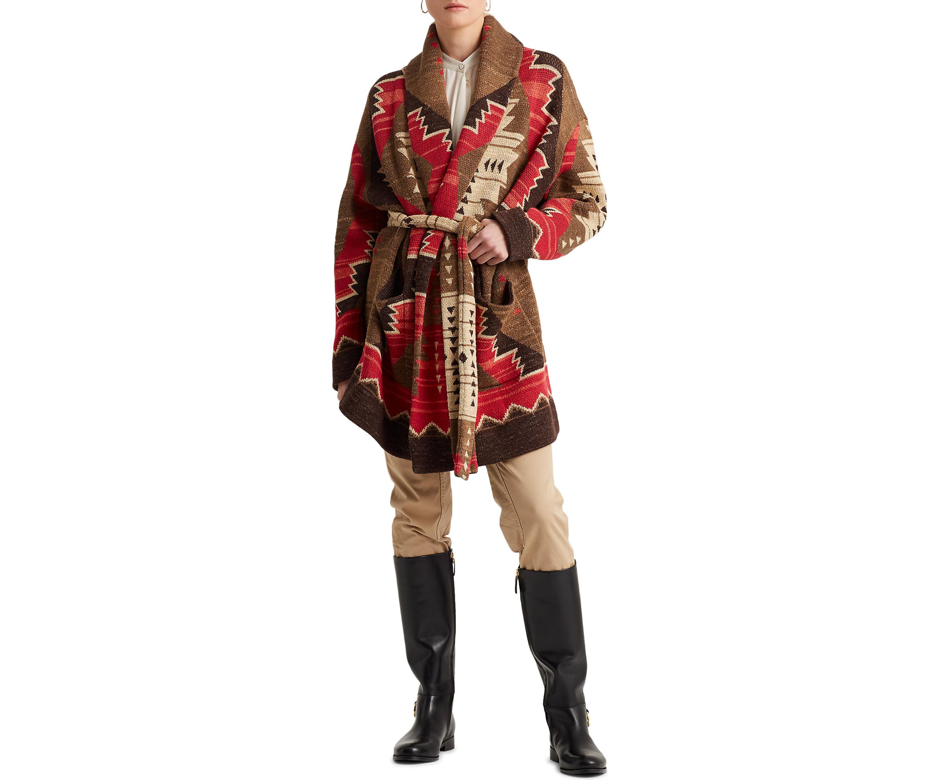 Womens Western Print Intarsia Knit Cardigan