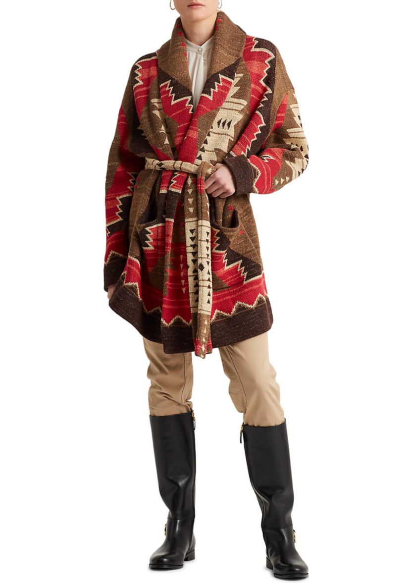 Womens Western Print Intarsia Knit Cardigan