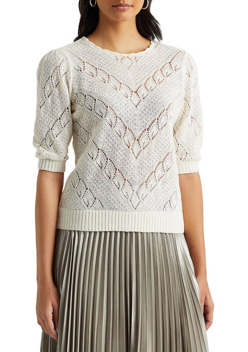 Women's Chevron Pointelle Linen Sweater