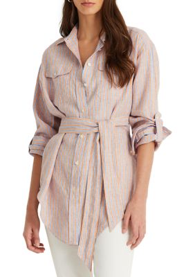 Lauren Ralph Lauren Striped Belted Linen Shirt | belk