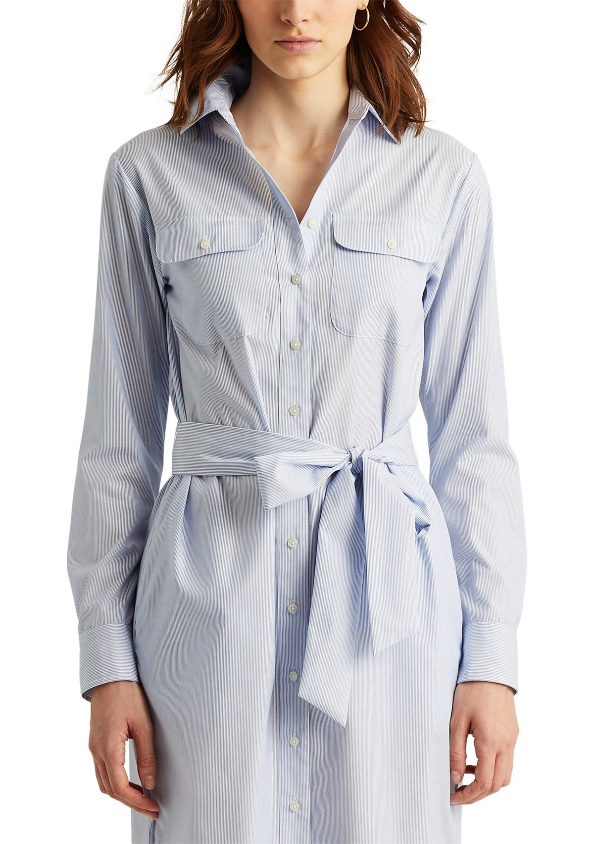 Striped Cotton Broadcloth Shirtdress