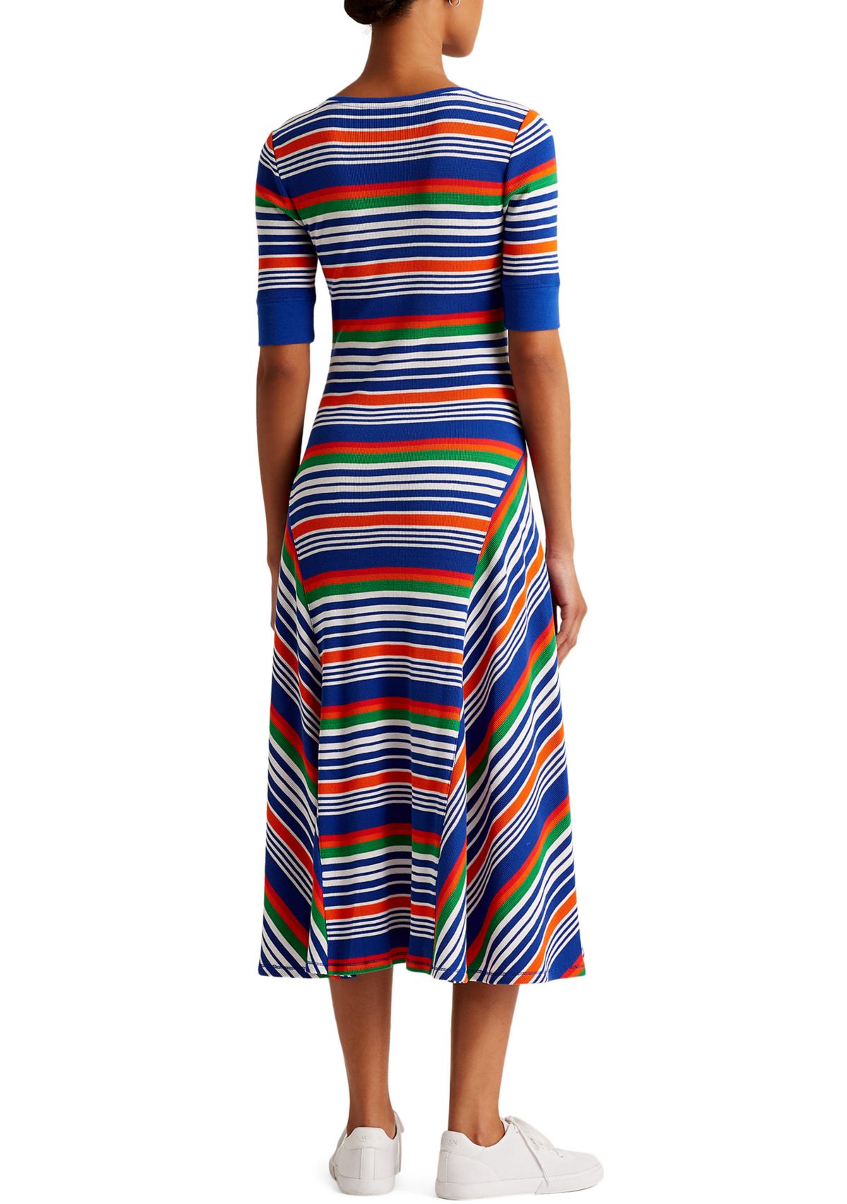 Womens Striped Cotton Henley Dress 