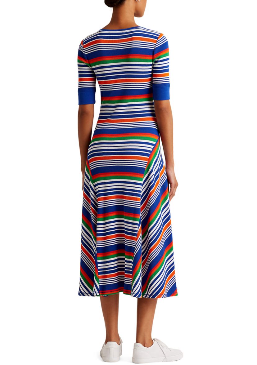 Womens Striped Cotton Henley Dress 