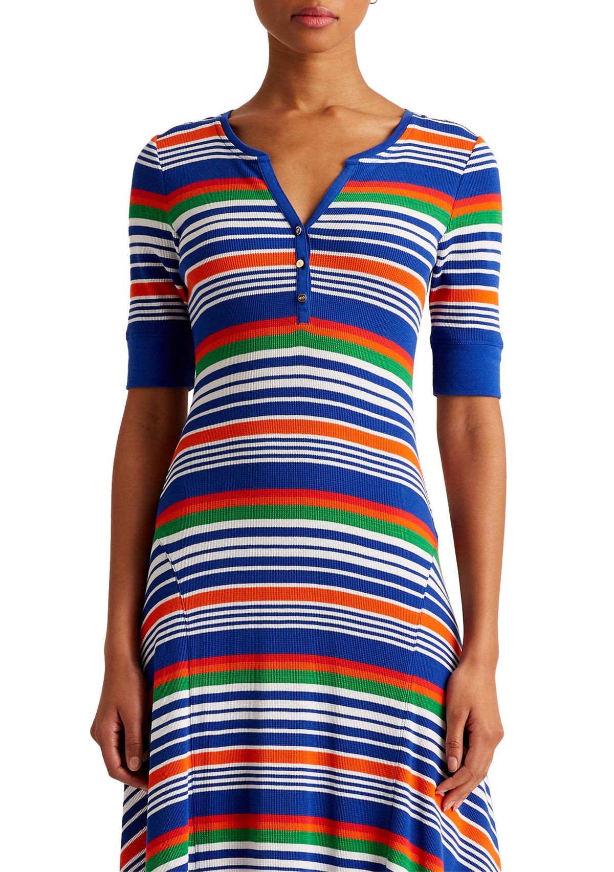 Womens Striped Cotton Henley Dress 