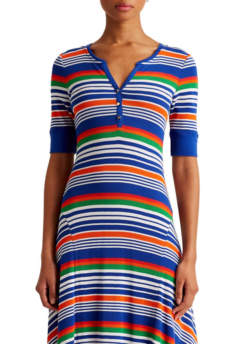 Womens Striped Cotton Henley Dress 