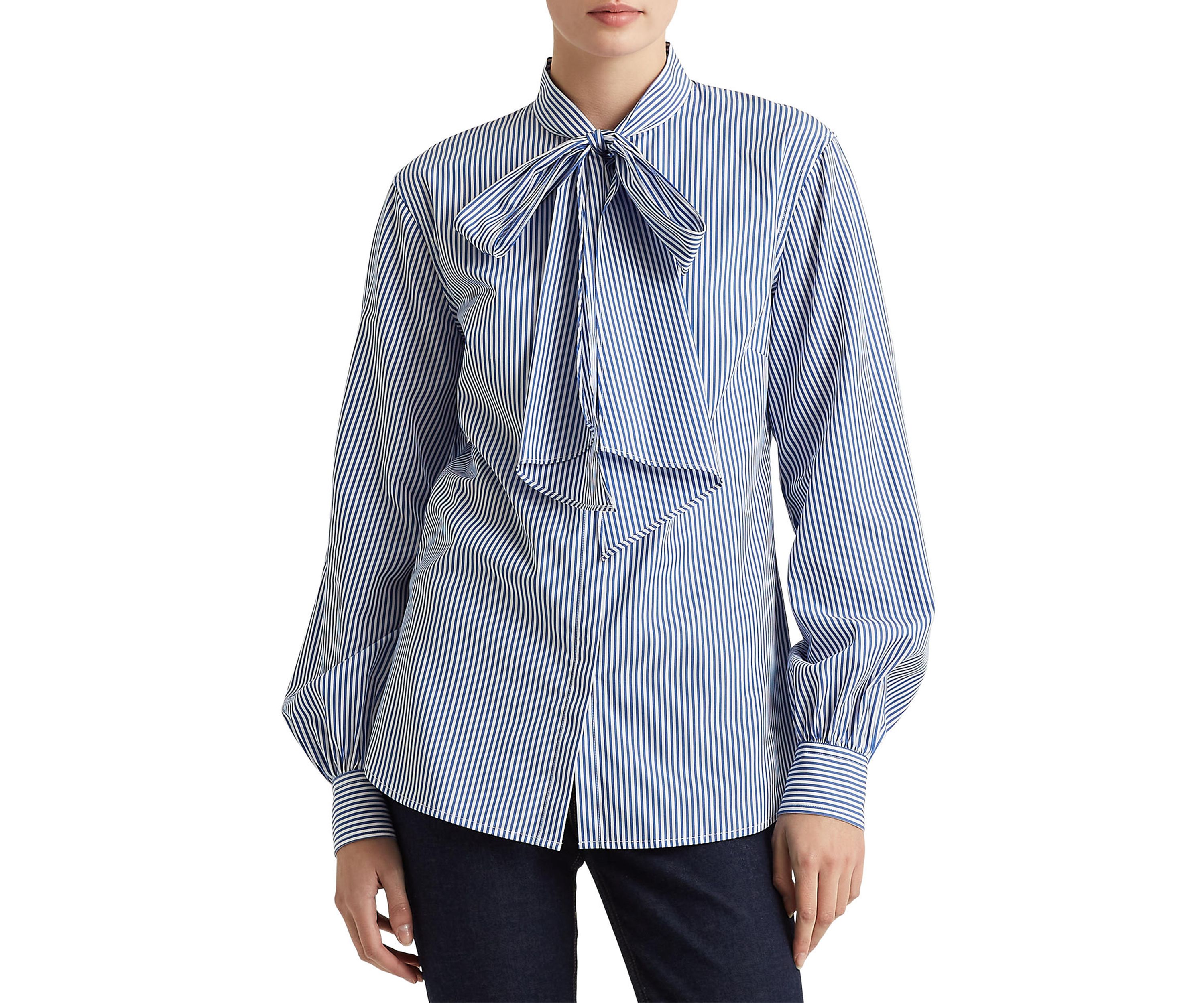 Womens Pinstripe Bow Shirt 