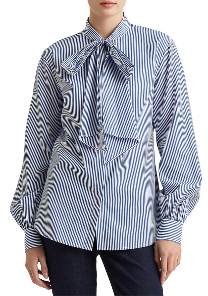 Womens Pinstripe Bow Shirt 