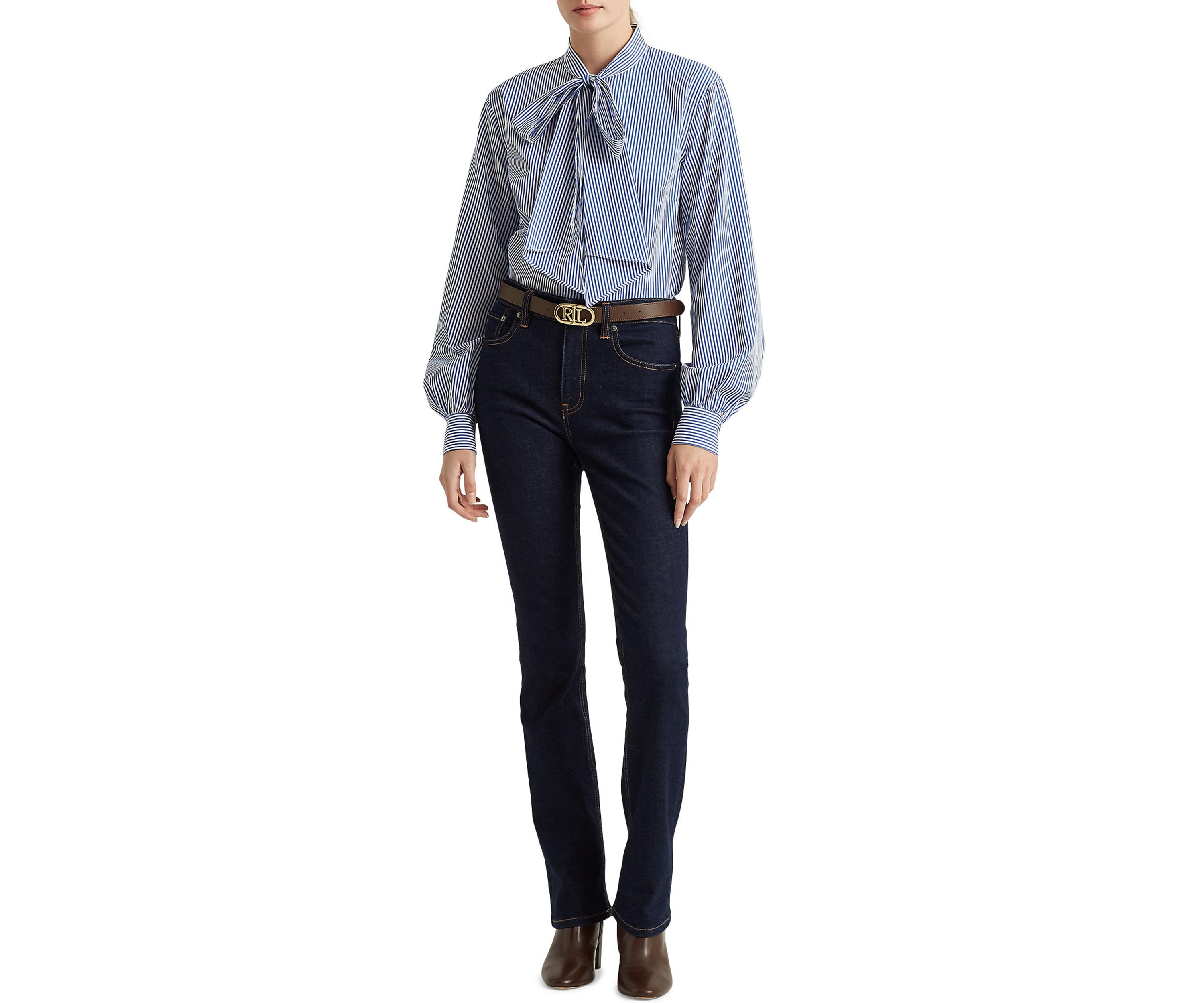 Womens Pinstripe Bow Shirt 