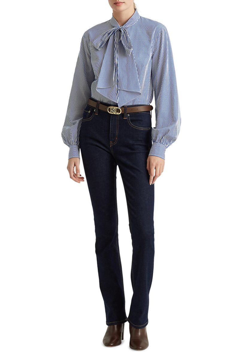 Womens Pinstripe Bow Shirt 
