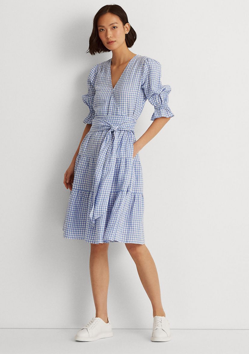 Gingham Fit-and-Flare Linen Dress