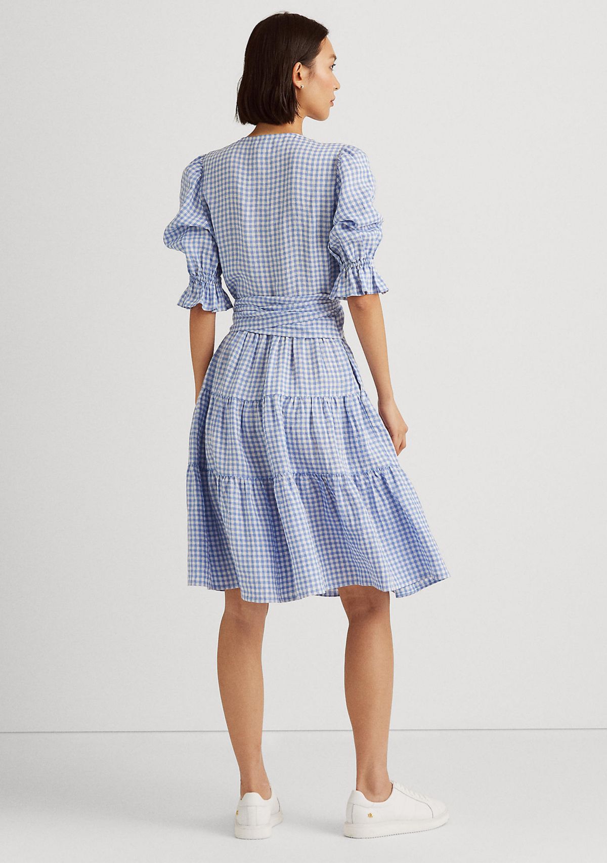 Gingham Fit-and-Flare Linen Dress