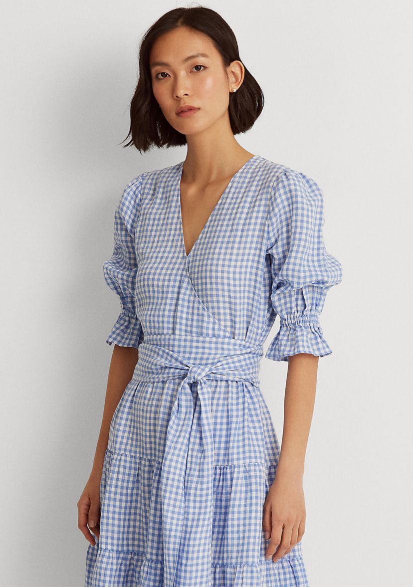 Gingham Fit-and-Flare Linen Dress