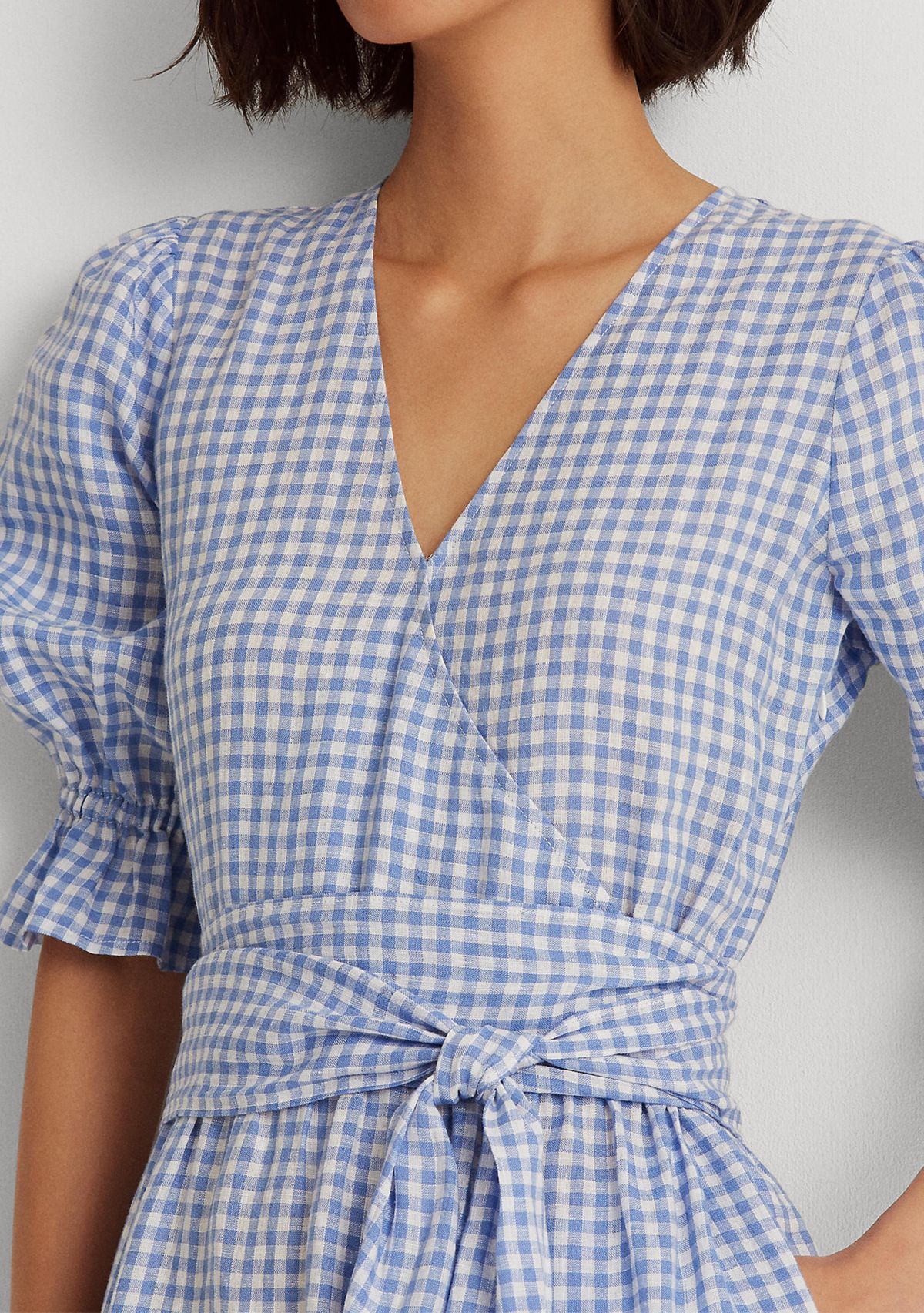 Gingham Fit-and-Flare Linen Dress