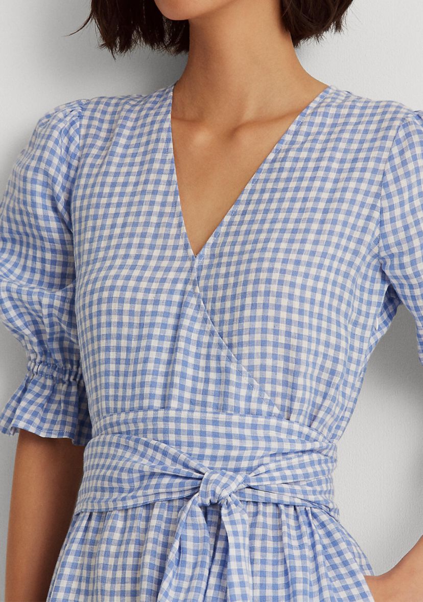 Gingham Fit-and-Flare Linen Dress