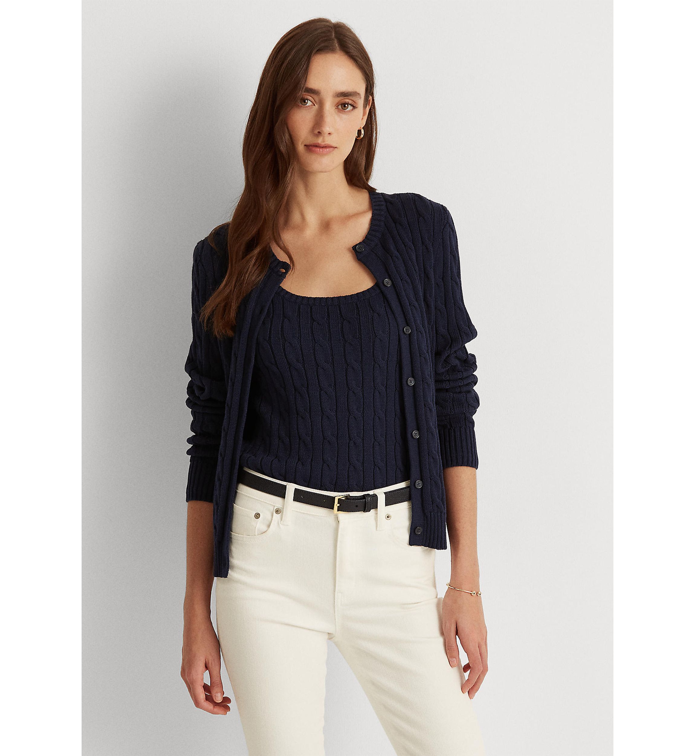Cable-Knit Cotton Cardigan Sweater