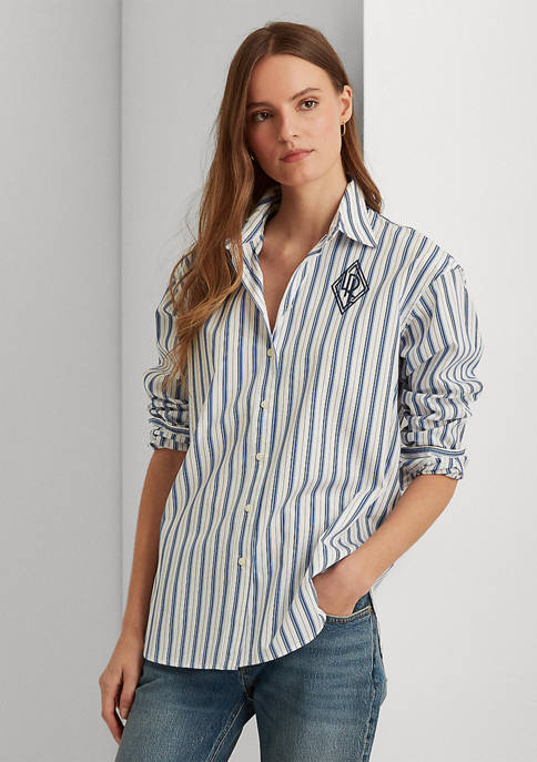 Striped Logo Cotton Broadcloth Shirt
