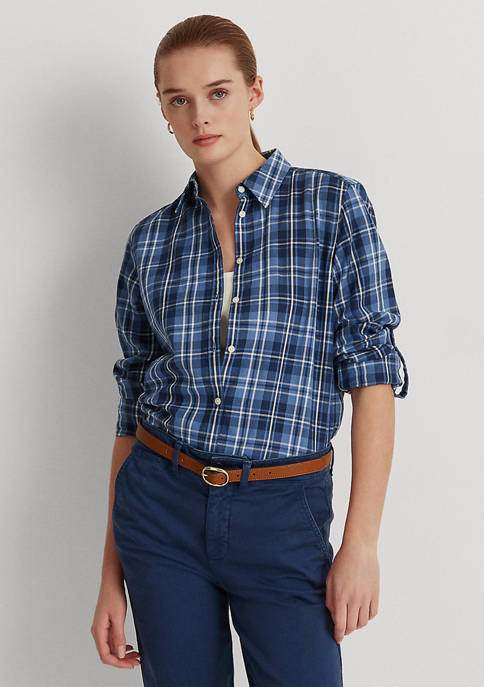 Lauren Ralph Lauren Plaid Roll-Tab-Sleeve Twill Shirt