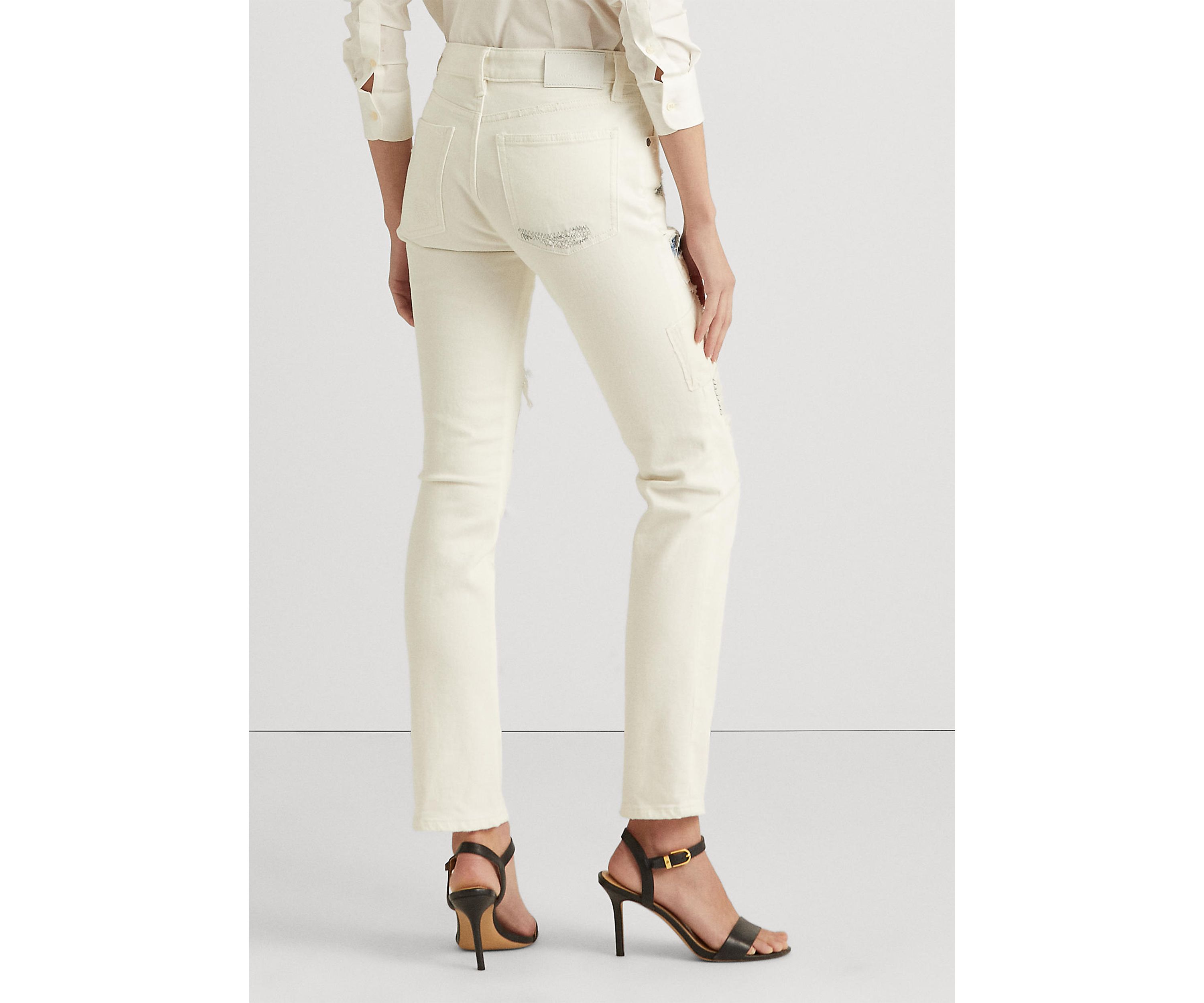 Distressed Patchwork Straight Jeans 