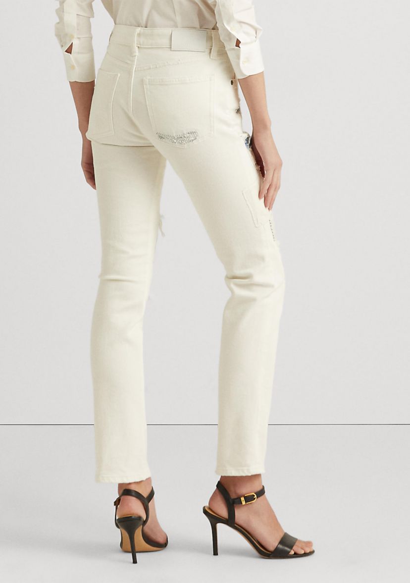 Distressed Patchwork Straight Jeans 