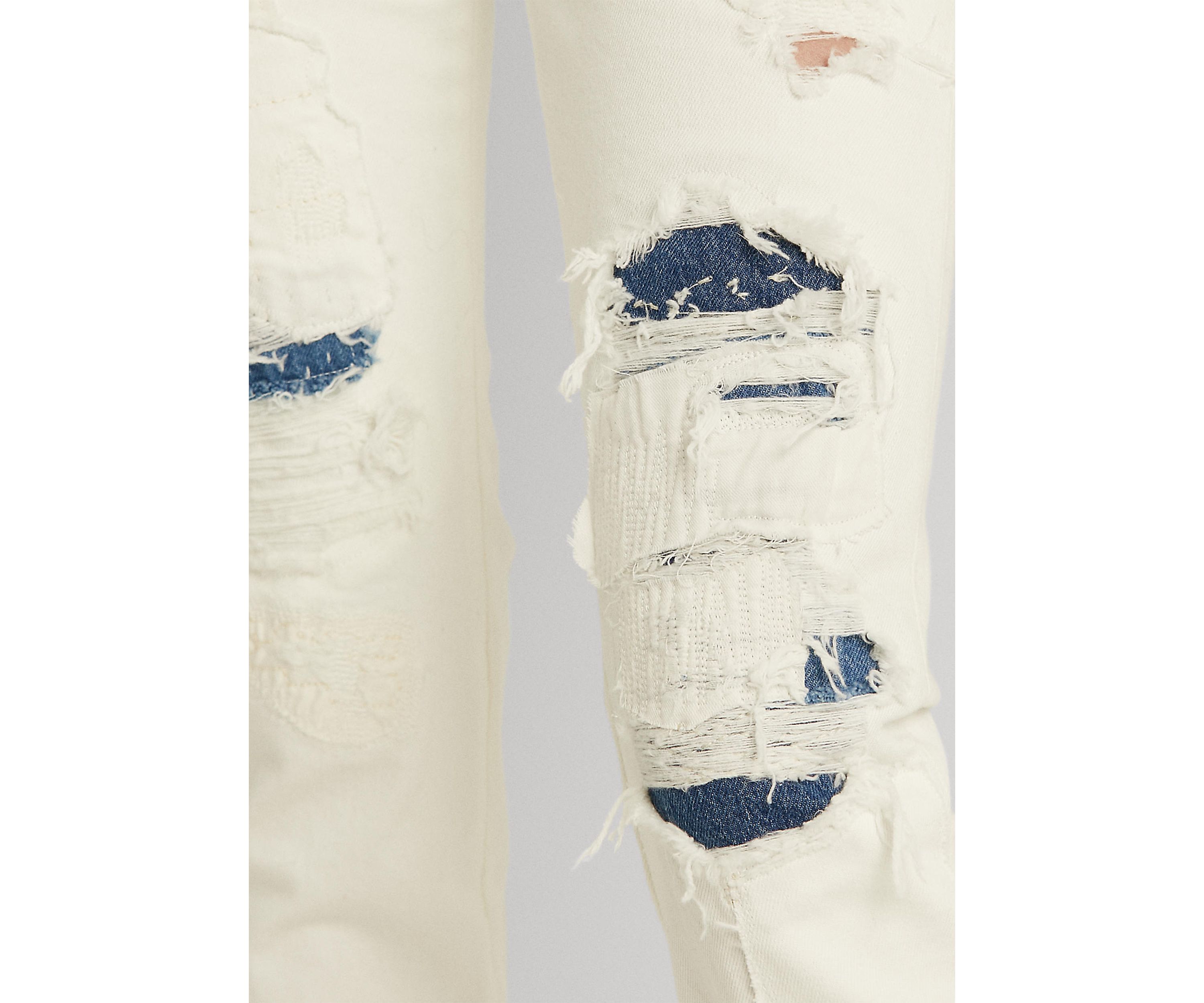 Distressed Patchwork Straight Jeans 
