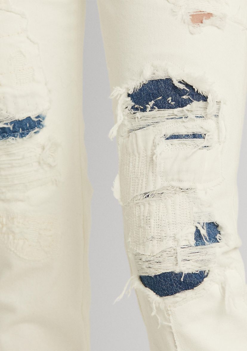 Distressed Patchwork Straight Jeans 