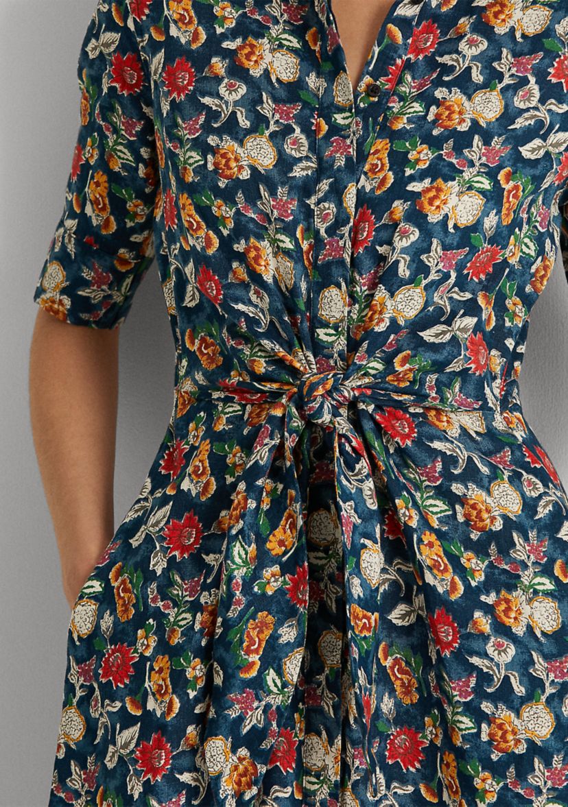 chinese dress ladies Lauren Ralph Lauren Tie-Front Linen Shirtdress In Light Olive
