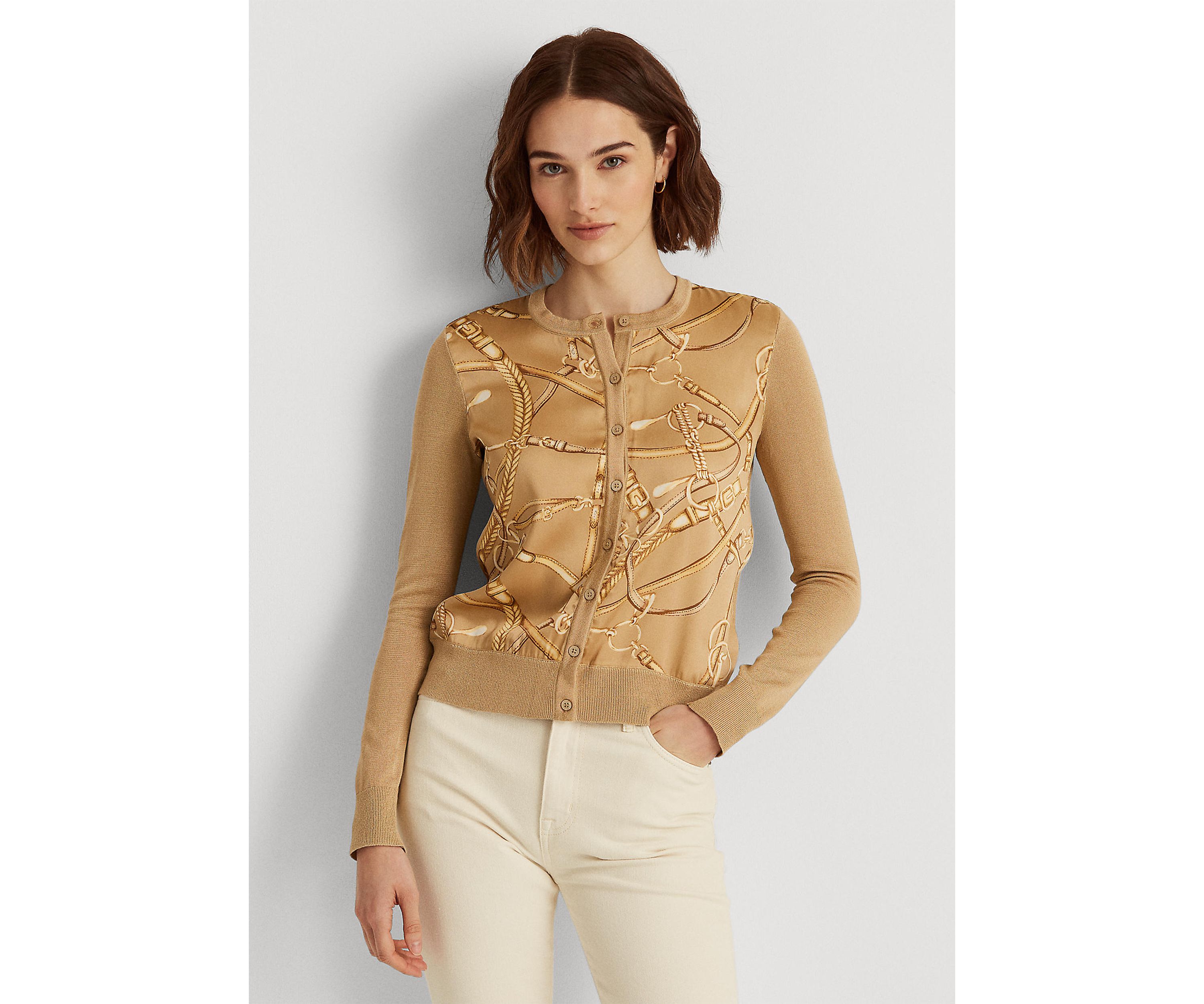 Equestrian-Print Cardigan Sweater