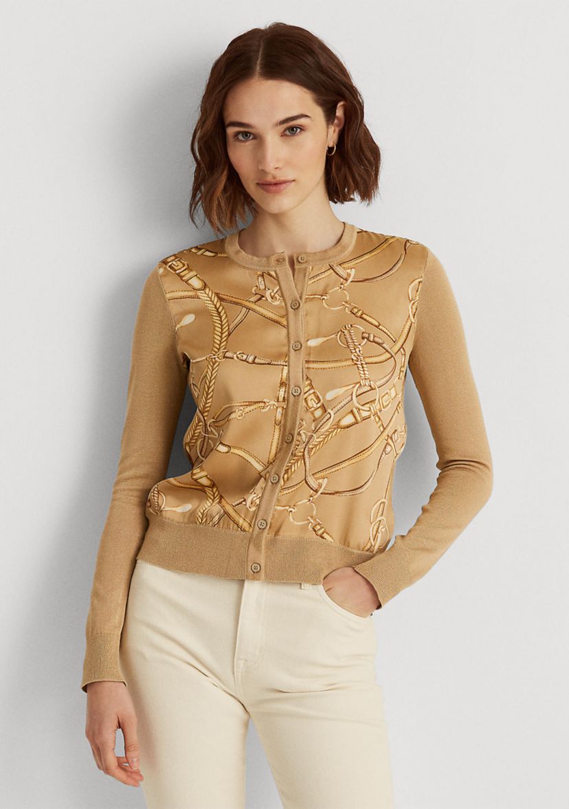 Equestrian-Print Cardigan Sweater