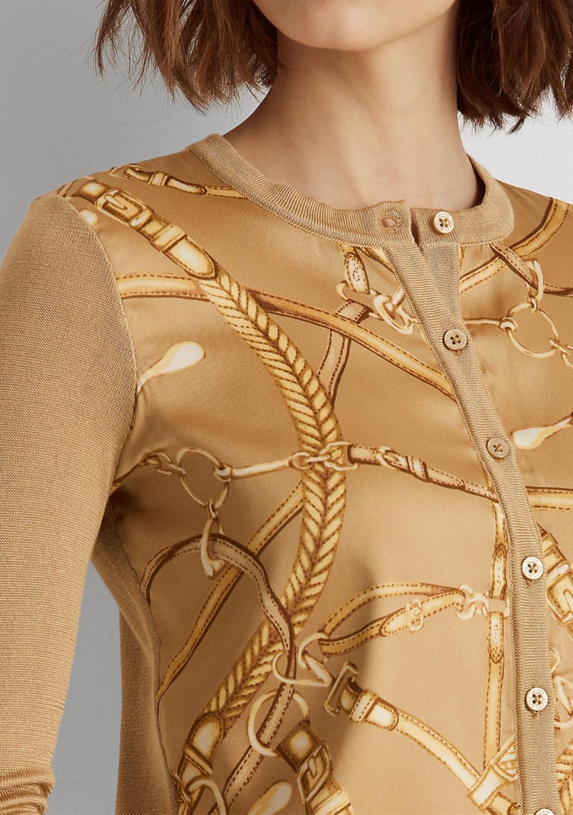 Equestrian-Print Cardigan Sweater