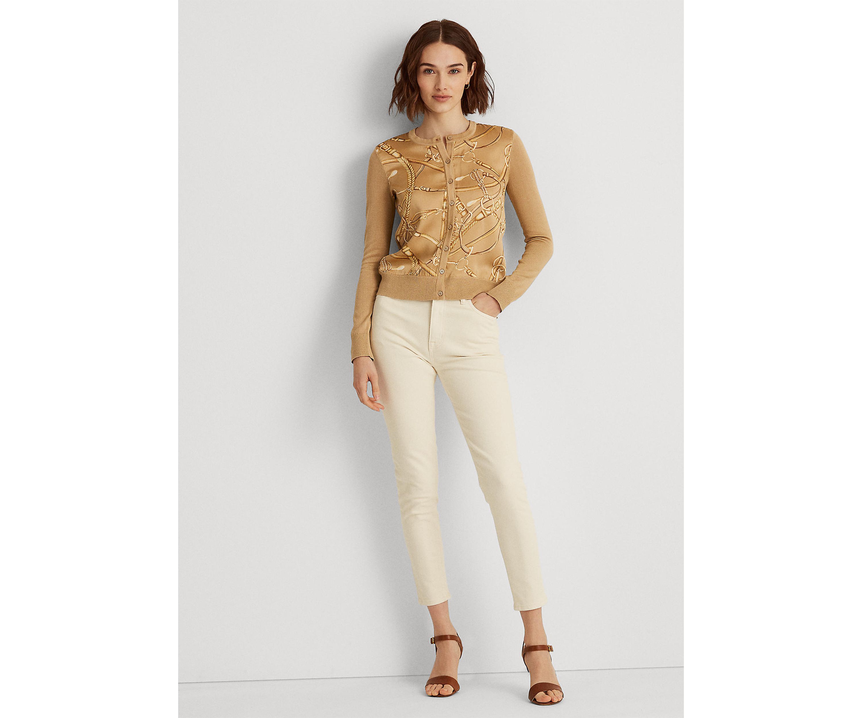 Equestrian-Print Cardigan Sweater