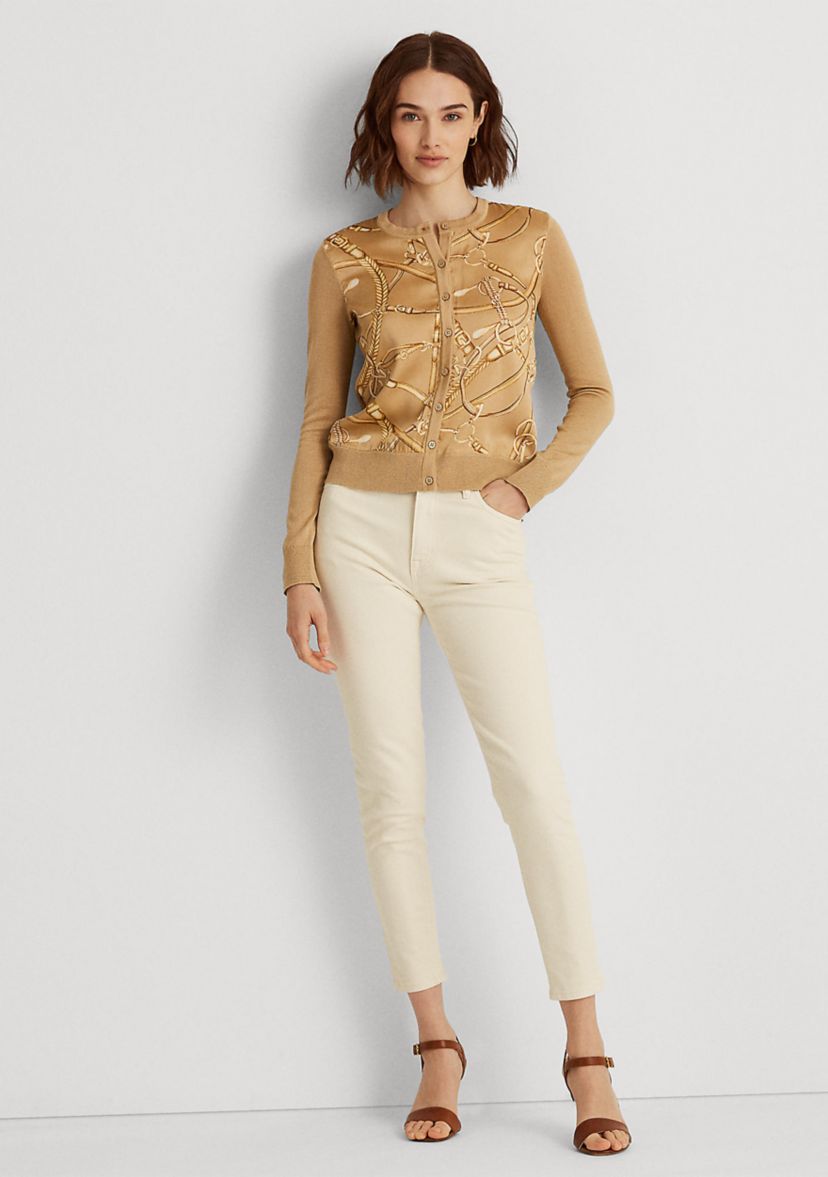 Equestrian-Print Cardigan Sweater