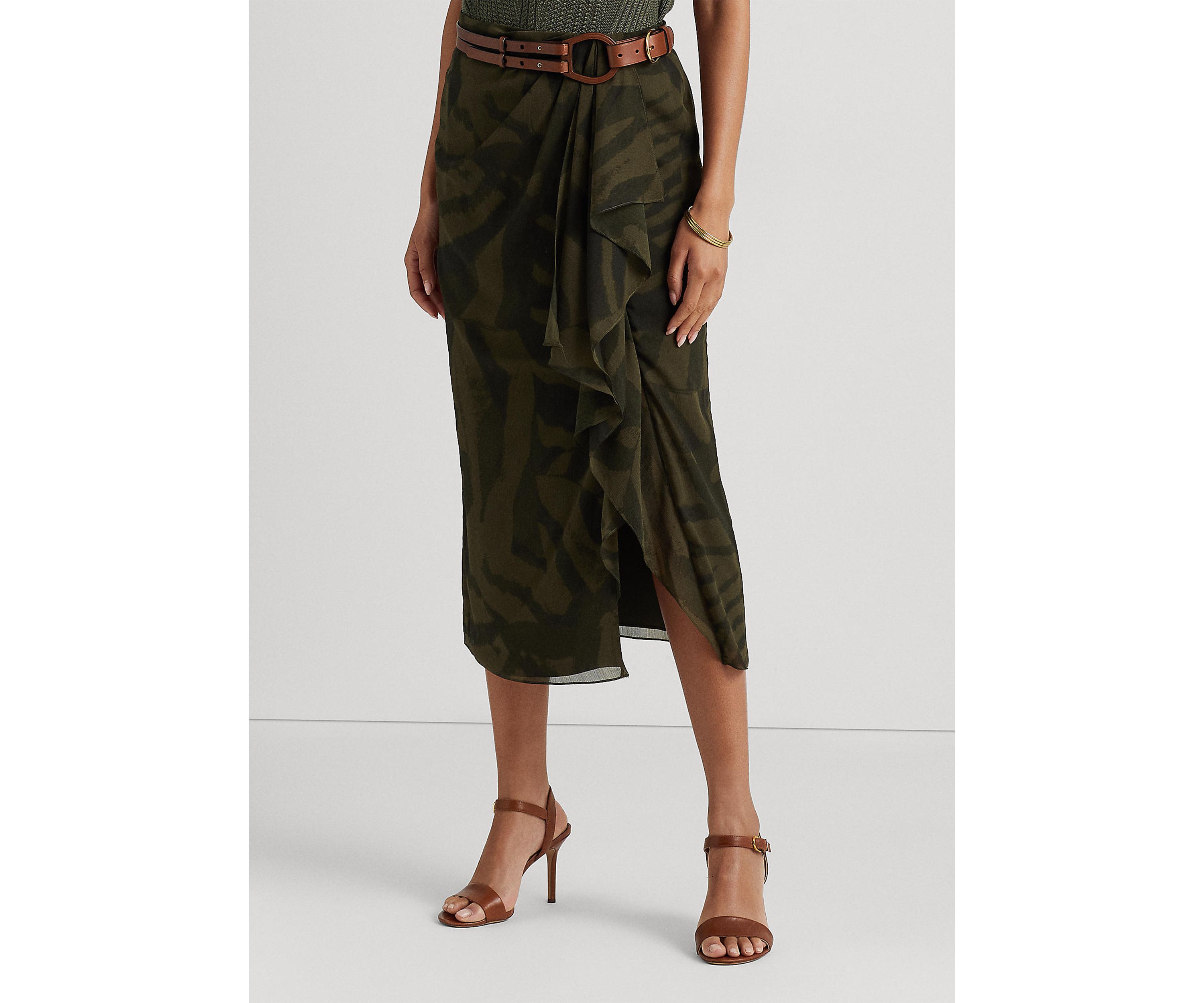 Zebra-Print Crinkle Georgette Midi Skirt