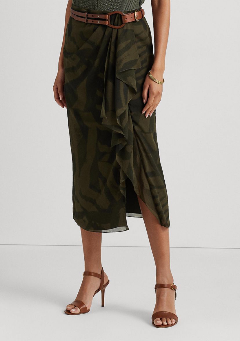 Zebra-Print Crinkle Georgette Midi Skirt