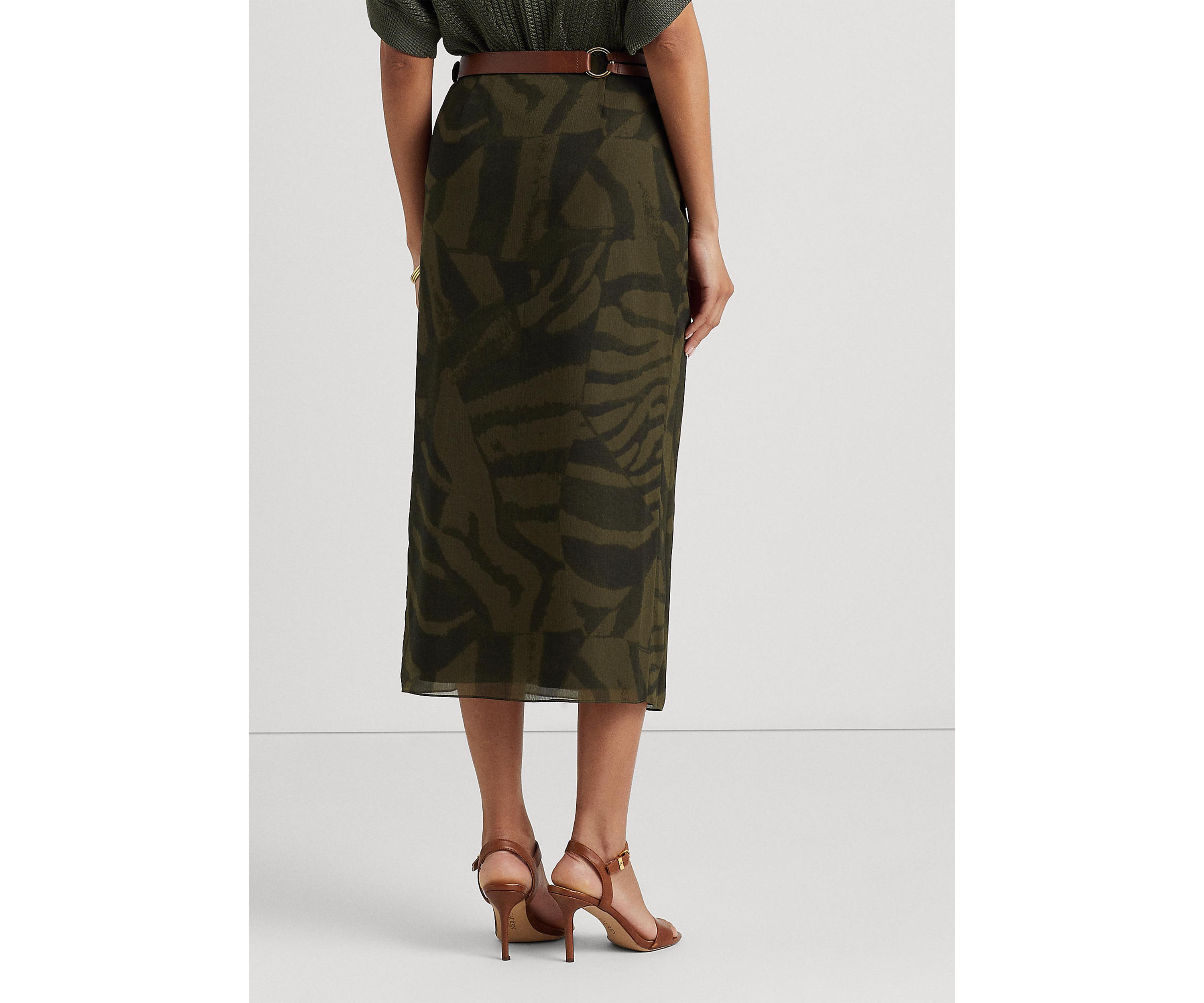 Zebra-Print Crinkle Georgette Midi Skirt
