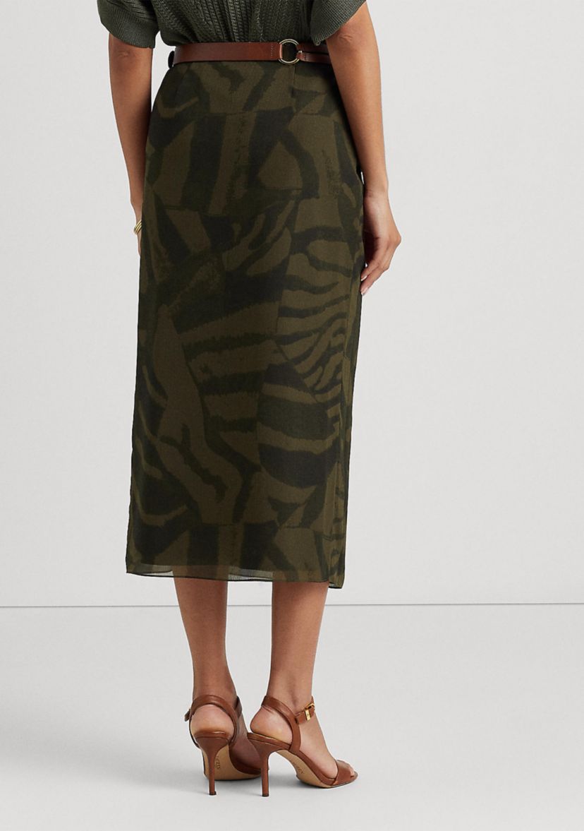 Zebra-Print Crinkle Georgette Midi Skirt