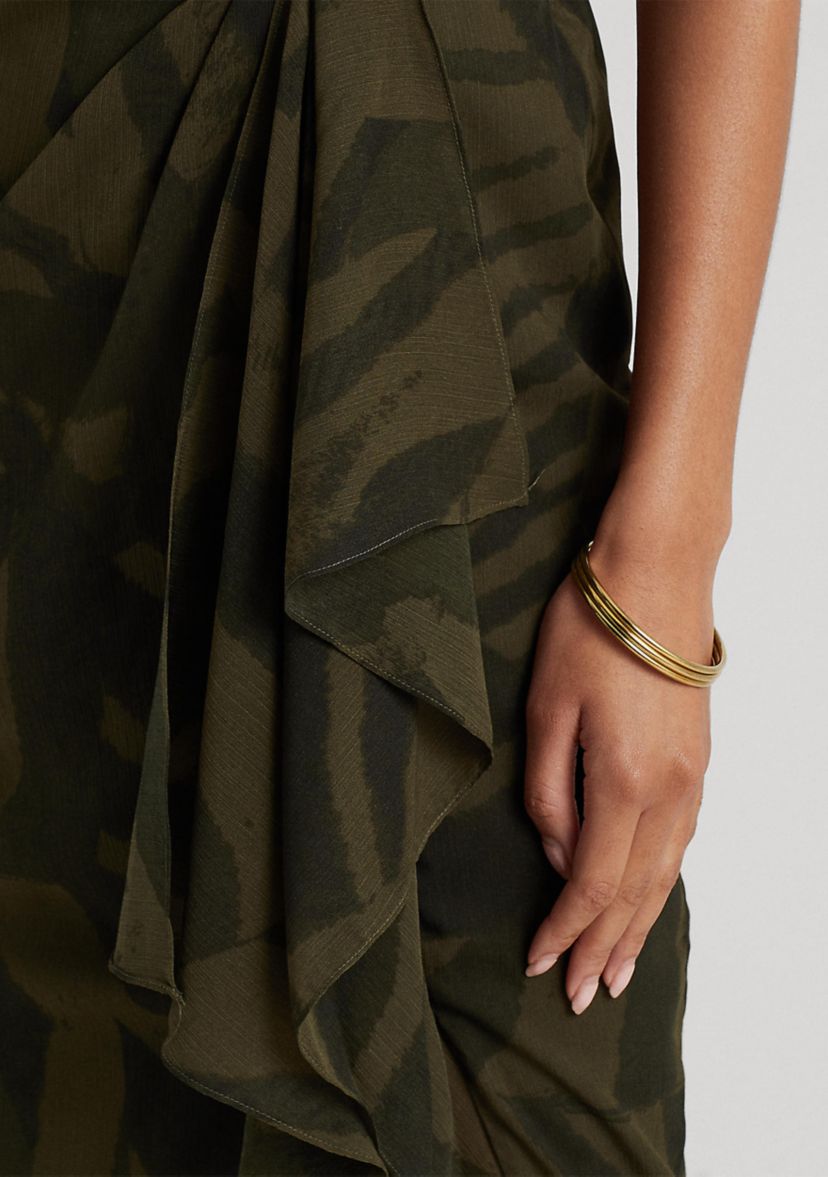 Zebra-Print Crinkle Georgette Midi Skirt