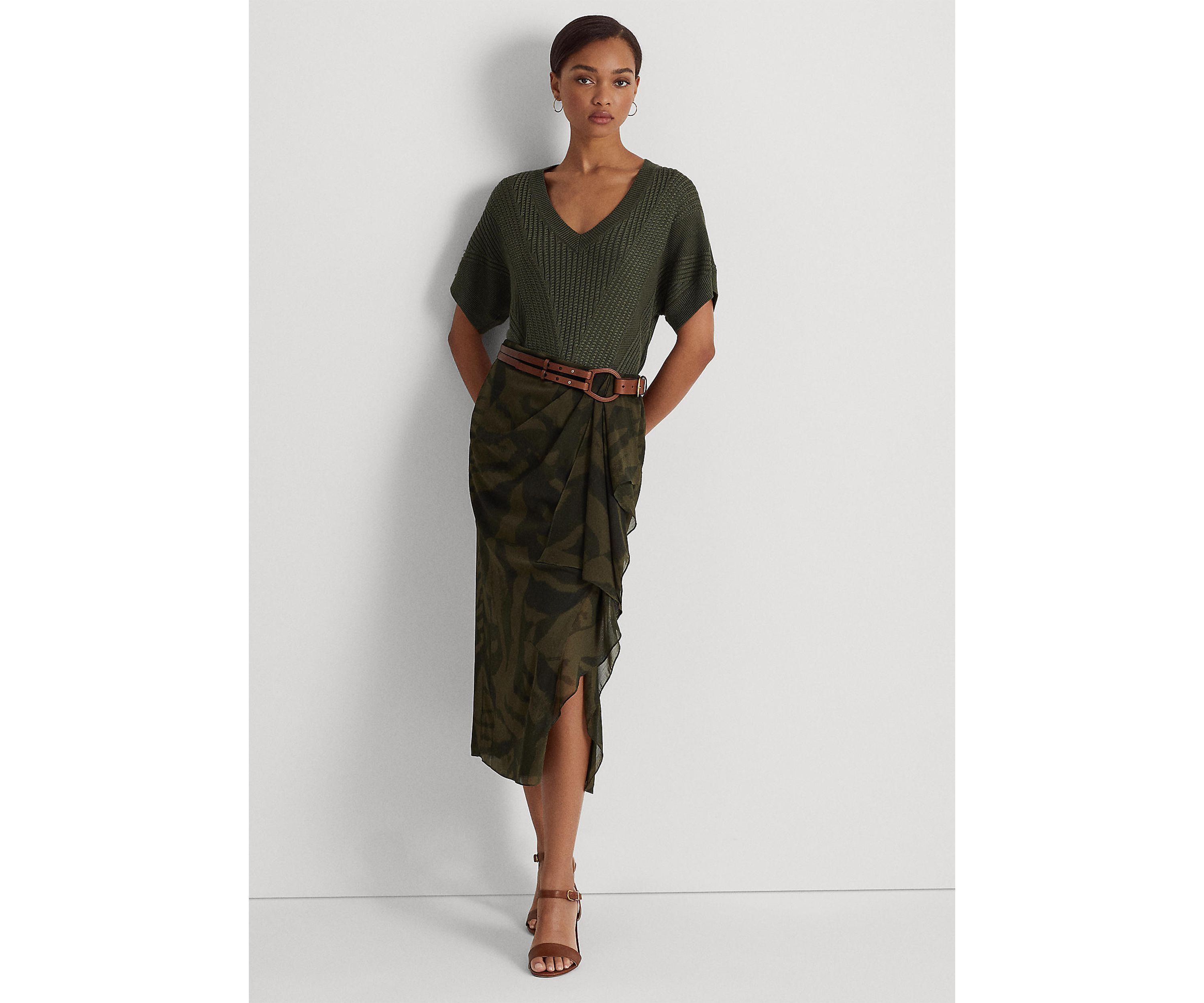 Zebra-Print Crinkle Georgette Midi Skirt