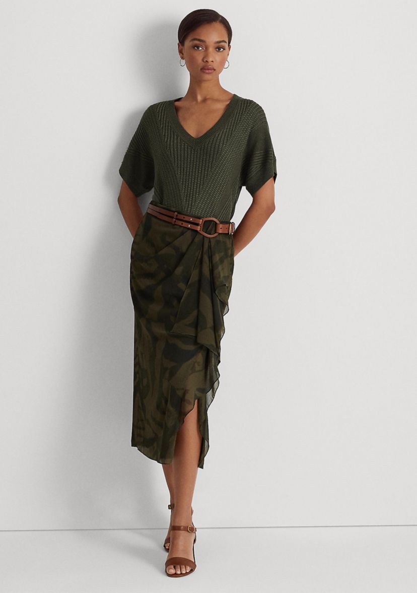 Zebra-Print Crinkle Georgette Midi Skirt