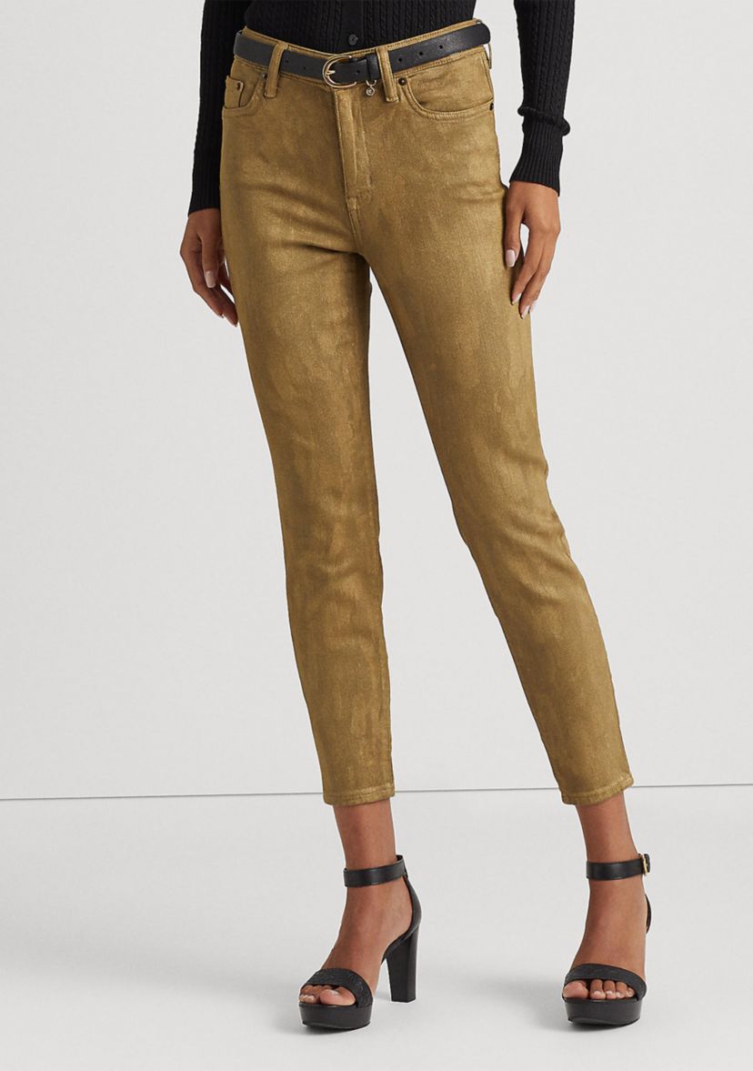 Metallic High Rise Skinny Ankle Jeans