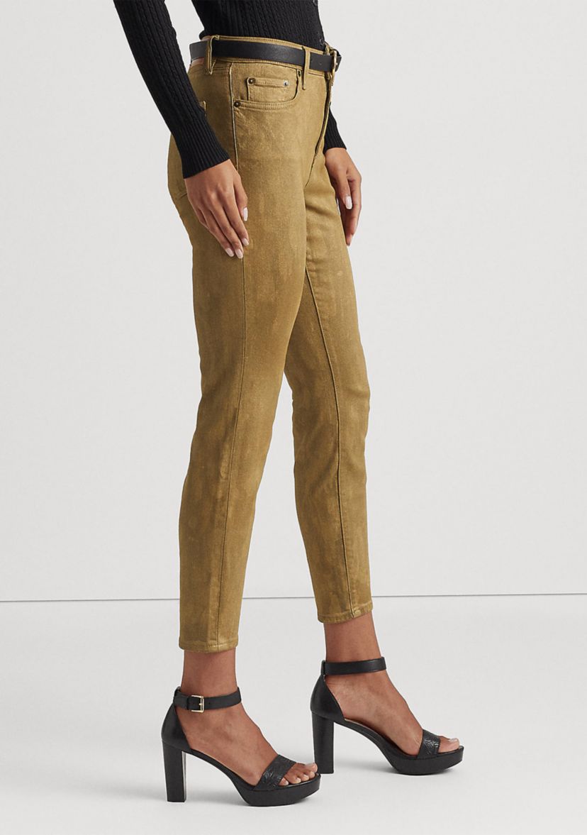 Metallic High Rise Skinny Ankle Jeans