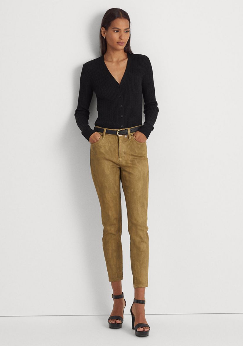 Metallic High Rise Skinny Ankle Jeans