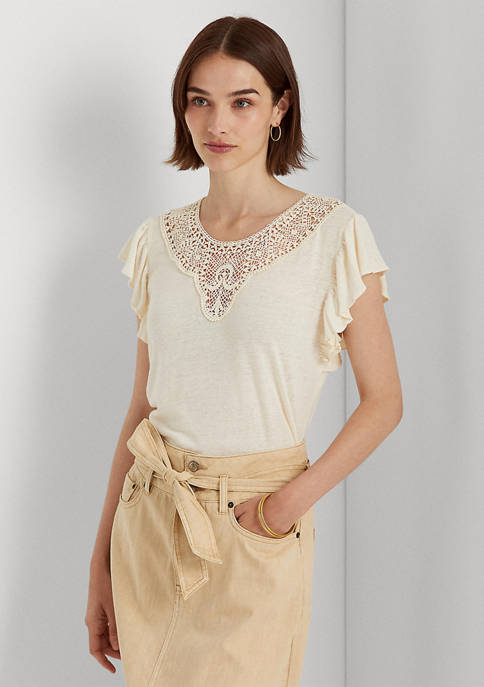 Lauren Ralph Lauren Linen Jersey Flutter-Sleeve T-Shirt