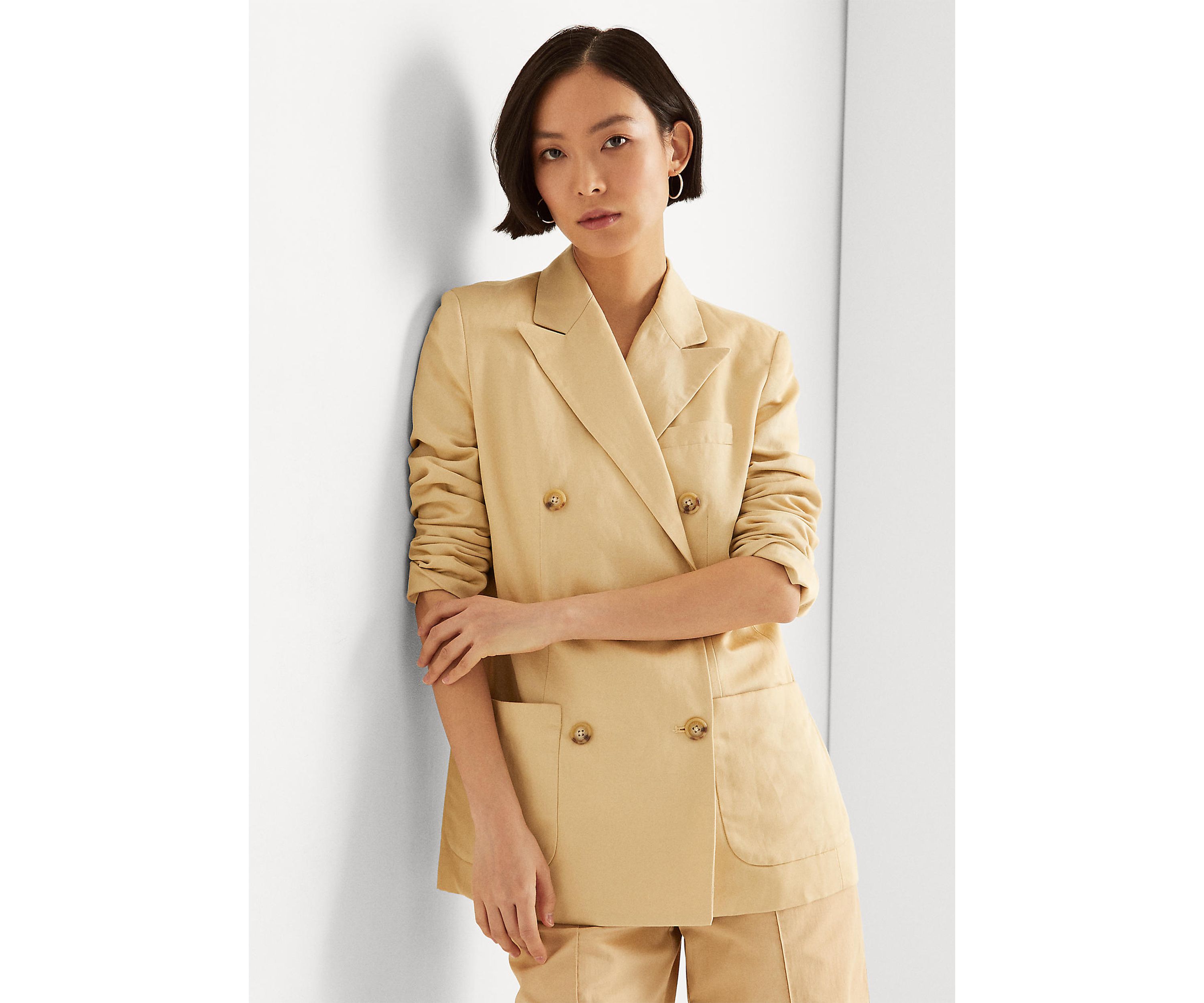 Double Breasted Linen Twill Blazer
