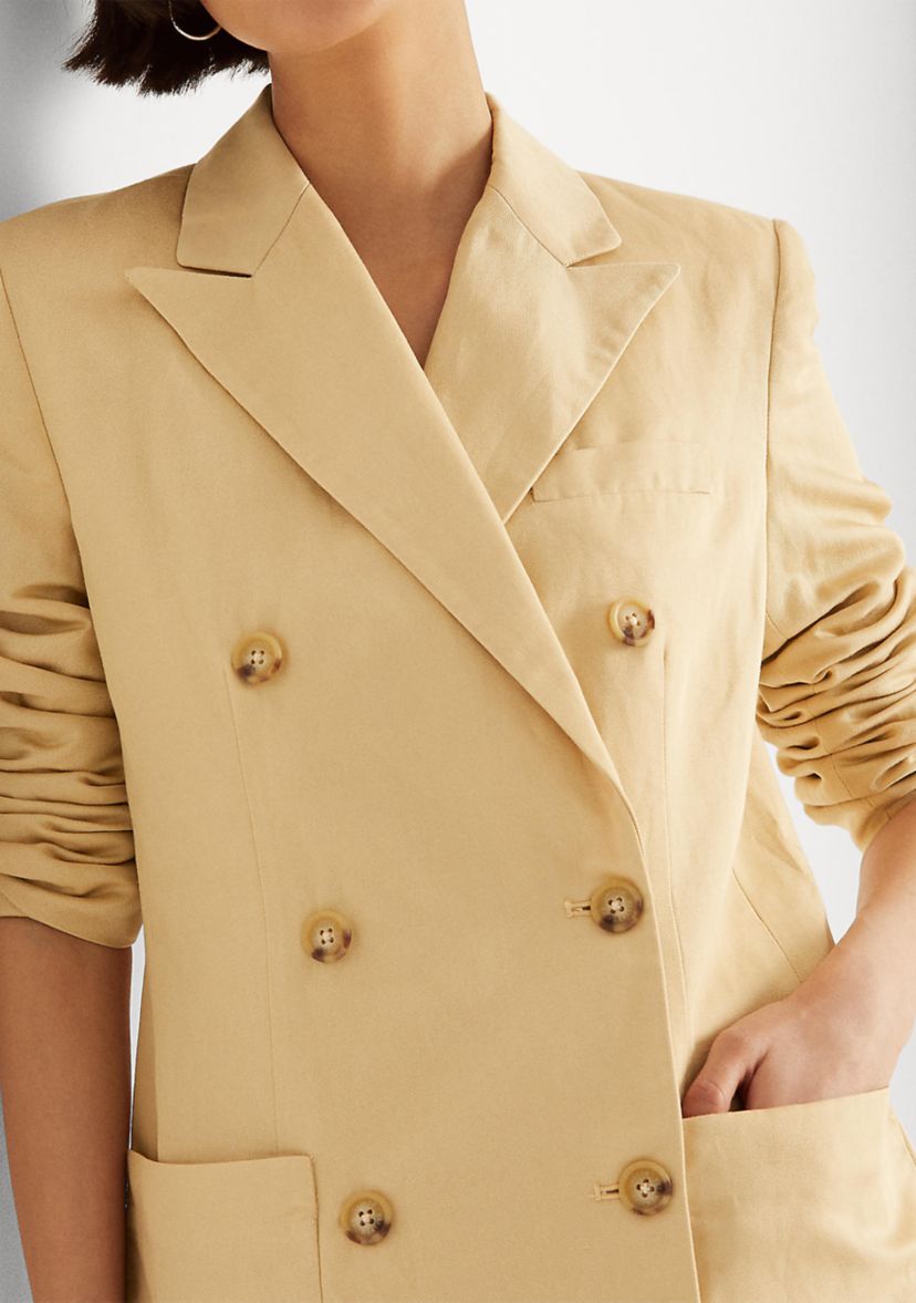 Double Breasted Linen Twill Blazer