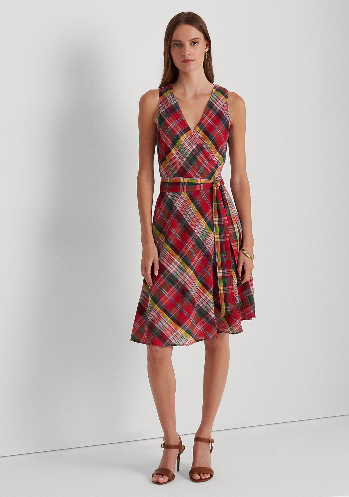 Plaid Crinkle Cotton Sleeveless Dress