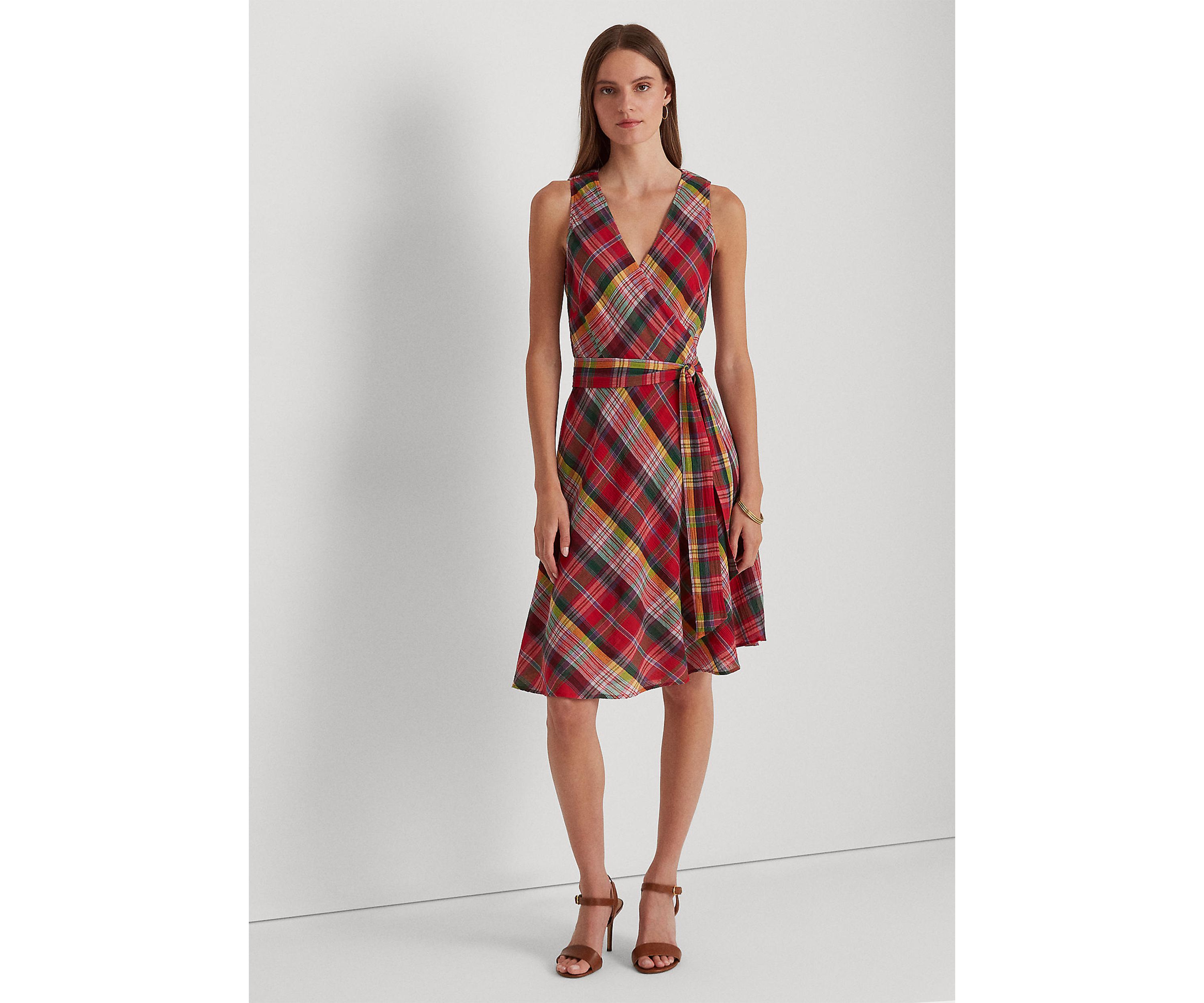 Plaid Crinkle Cotton Sleeveless Dress