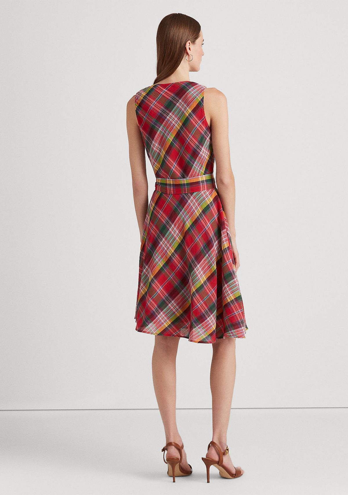 Plaid Crinkle Cotton Sleeveless Dress