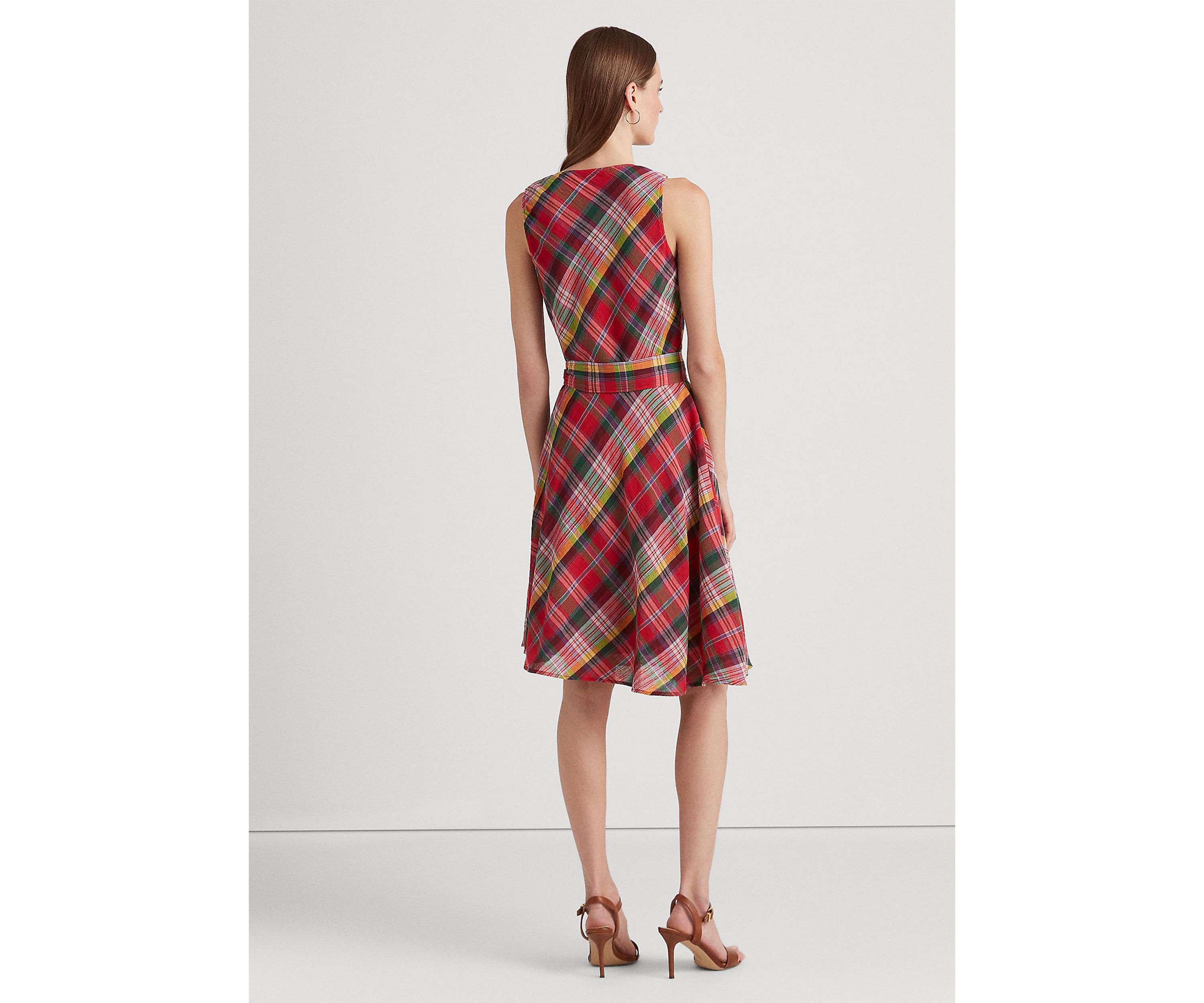 Plaid Crinkle Cotton Sleeveless Dress