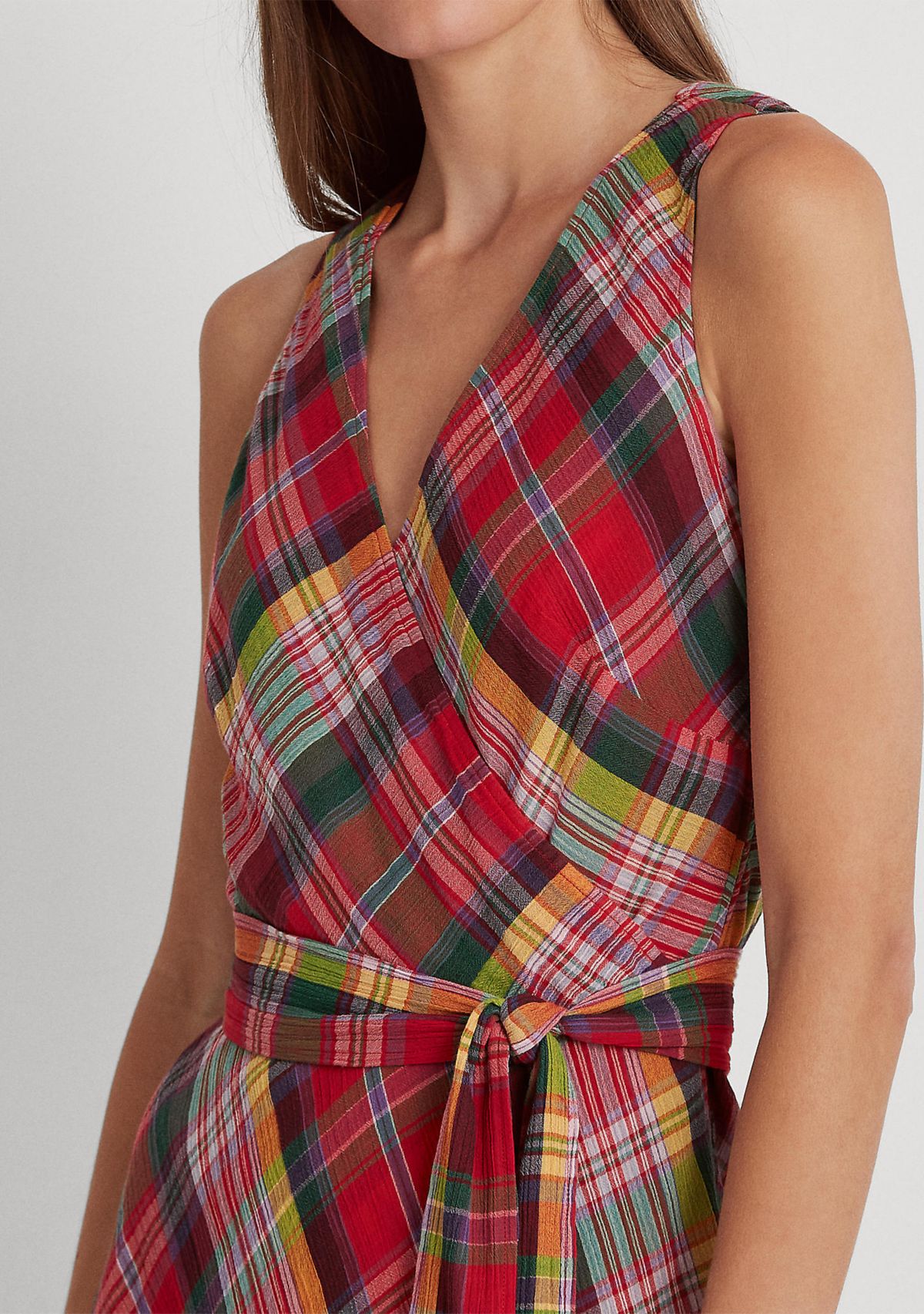 Plaid Crinkle Cotton Sleeveless Dress